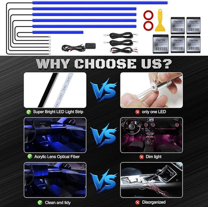 RGB Acrylic Interior Car LED Strip Light with Wireless APP, Car Accessories 6 in 1 with 175 inches 593 LEDs Fiber Optic Ambient Lighting Kits, Dynamic Music Sync Neon LED Strip Light for Car