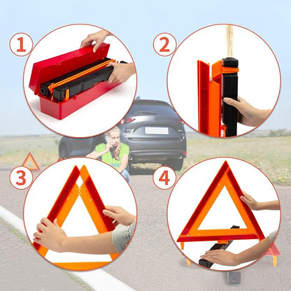 AYKRM 3Pack Car Warning Triangle Heavy Reflective Warning Road Safety Triangle Kit Suitable for car Breakdown and Temporary Parking on the Road.