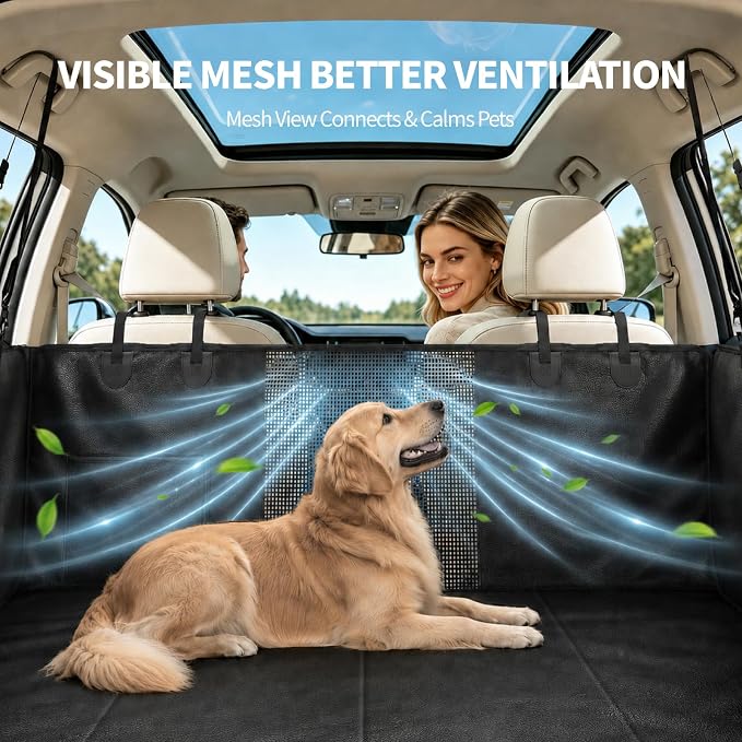 Dog Car Seat Cover for Back Seat, PU Leather Hard Bottom Back Seat Extender, Holds 400lbs, Waterproof Anti-Scratch Dog Hammock, Pet Seat Protector for Car, SUV & Small Truck