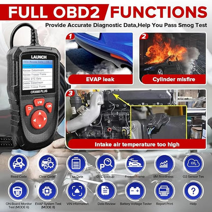 LAUNCH Professional OBD2 Scanner Diagnostic Tool CR3008 Plus,One-Key I/M,Lifetime Update Code Reader,Enhanced Check Engine Code Reader OBDII Car Scan Tool for All Vehicles After 1996,Battery Test