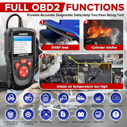 LAUNCH Professional OBD2 Scanner Diagnostic Tool CR3008 Plus,One-Key I/M,Lifetime Update Code Reader,Enhanced Check Engine Code Reader OBDII Car Scan Tool for All Vehicles After 1996,Battery Test