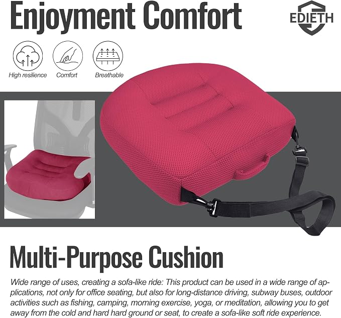 Universal Booster Seat Cushion with Adjustable Height, Breathable Mesh Portable Design with Straps, Improve Vision Improve Sitting Posture Stress Relief Driving Office Family Outdoor - Pink