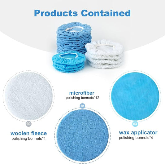 S SATC 20 PCS Car Orbital Buffer Pads Bonnet 7-8 Inch Microfiber Polishing Bonnet Buffing Pad for Car Polishing, Cleaning, Waxing
