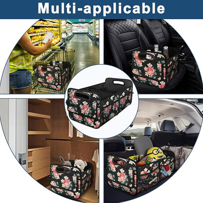 Deosk Trunk Organizer and Storage with Reinforced Handles,Car Accessories for Women/Men 50L Waterproof Polyester Trunk Organzier for Car/SUV/Minivan/Truck(Medium, Floral)