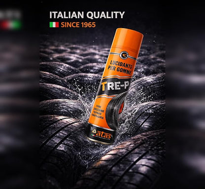 ATAS Italian Tire Shine Spray – Long-Lasting Shine, Deep Black Gloss, Professional Tire Dressing, 13.5 fl oz,3-in-1 Revive, Protect & Polish Cleaner