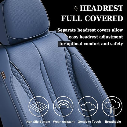 Coverado Car Seat Cover Full Set, Blue Seat Covers Front Seats Back Seat Covers, Nappa Leather Waterproof, Car Seat Cushion, Car Seat Protector Universal Fit Most Cars