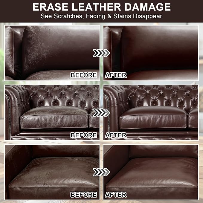 STARTSO WORLD Leather Recoloring Balm, Dark Brown Leather Repair Kit for Furniture, Leather Dye, Leather Color Restorer for Couches, Leather Couch Paint | Repair, Restore Faded & Scratched Leather