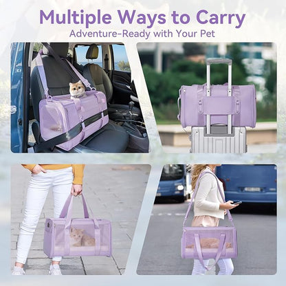 PETSFIT Large Cat Car Carrier with Patented Safety Buckles(19 x 12 x 12) – Roomy Escape-Proof for Safe Driving, Lockable Zippers & Safety Tether, Soft-Sided Travel Carrier for Road Trips & Vet Visits