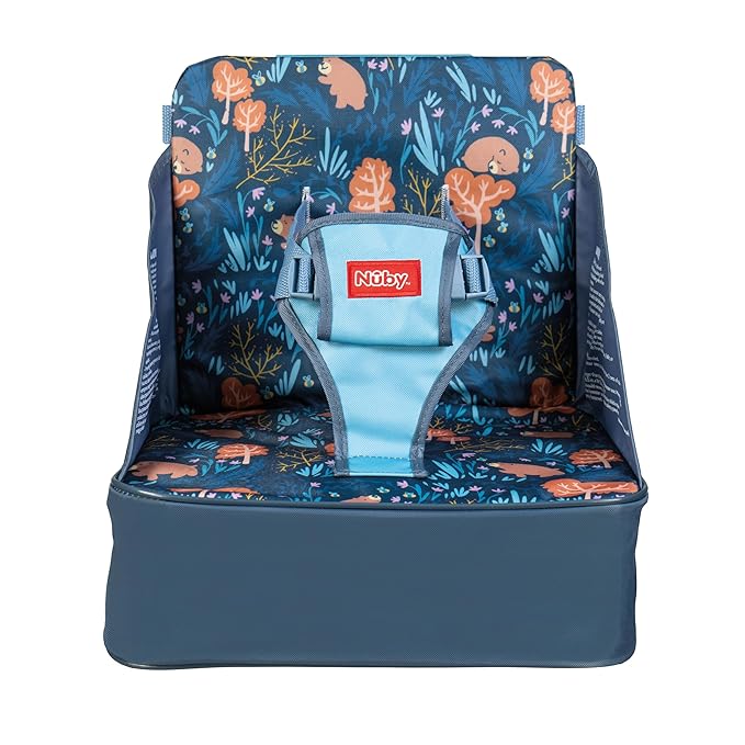 Nuby Easy Go Booster Seat for Kitchen Chair - Travel Booster Seat for Babies and Toddlers with 3-Point Harness - 9+ Months - Bear Print