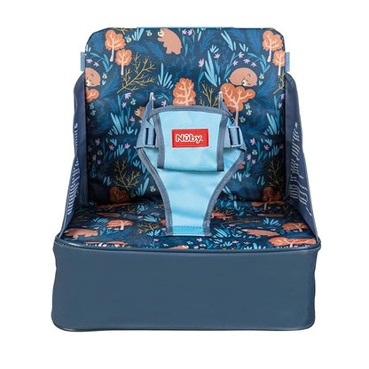 Nuby Easy Go Booster Seat for Kitchen Chair - Travel Booster Seat for Babies and Toddlers with 3-Point Harness - 9+ Months - Bear Print