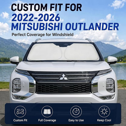 Custom Fit Windshield Sun Shade for Mitsubishi Outlander 2022-2026 | Custom Fit Windshield Cover, Blocks UV Rays, Double-Layer Heat Shield, Durable Frame, Easy Fold & Storage
