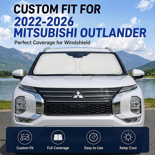 Custom Fit Windshield Sun Shade for Mitsubishi Outlander 2022-2026 | Custom Fit Windshield Cover, Blocks UV Rays, Double-Layer Heat Shield, Durable Frame, Easy Fold & Storage