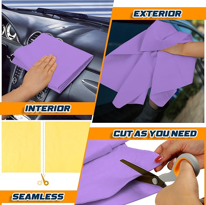 Premium Shammy Towel for Car, Super Absorbent 2 Pack 26""x17"" Car Drying Towel, Reusable Soft Car Wash Cloth, Chamois Cloth for Car, Dust Remove, No Scratch/Spot/Streak, Blue & Purple