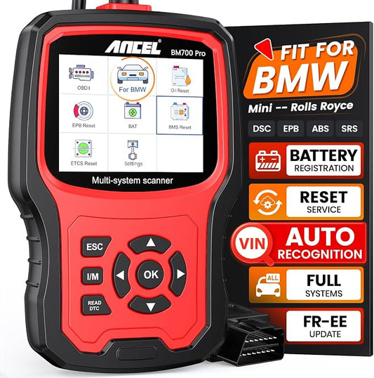 ANCEL BM700 PRO Fit for BMW Scanner - Battery Registration Tool, Code Reader for BMW/Mini/RR, Advanced OBD2 Scanner Auto V-I-N, Full System Diagnostic for BMW Scan Tool with All Reset Services (Red)