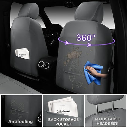 CAR PASS Nappa Leather Seat Covers Full Set, 3D Foam Faux Leather Car Seat Covers with Lumbar Support, Water Resistant Grey Seat Covers Car seat Cover Universal Fit for Cars SUV Truck Vehicles, Gray