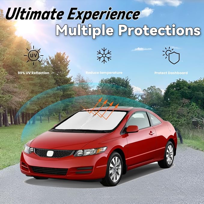 Windshield Sun Shade for Honda Civic 2006-2011, Car Front Window Sunshade with 240T Sun Visor Protector Blocks UV Rays Heat Sun Shield Accessories