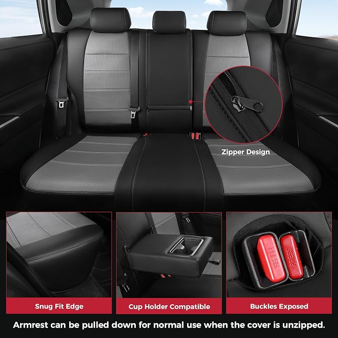 FREESOO RAV4 Seat Covers Full Set Custom Fit for Toyota Rav4(Only Hybrid) 2019 2020 2021 2022 2023 2024 2025 LE/XLE/XLE Premium/Limited, Faux Leather Car Seat Cover, Airbag Compatible, Black Gray