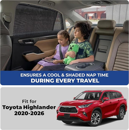 EcoNour Car Window Screen for Toyota Highlander (2020-2026) 2 Pack | Breathable Mesh Camping Window Covers | 100% Protection from Bugs, Mosquito & UV | Baby Safe Privacy Blackout Net | Car Accessories