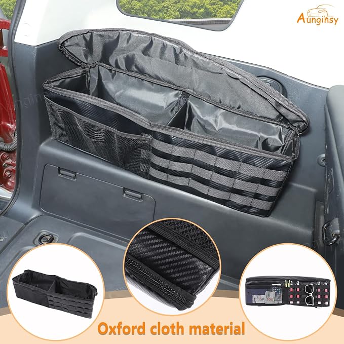 Aunginsy 1PCS Trunk Organizer Compatible with Toyota FJ Cruiser 2007-2021+, Car Left Side Trunk Storage Bag Backseat Hanging Storage Multi-Compartment Space Saving Accessories, Carbon Fiber Pattern