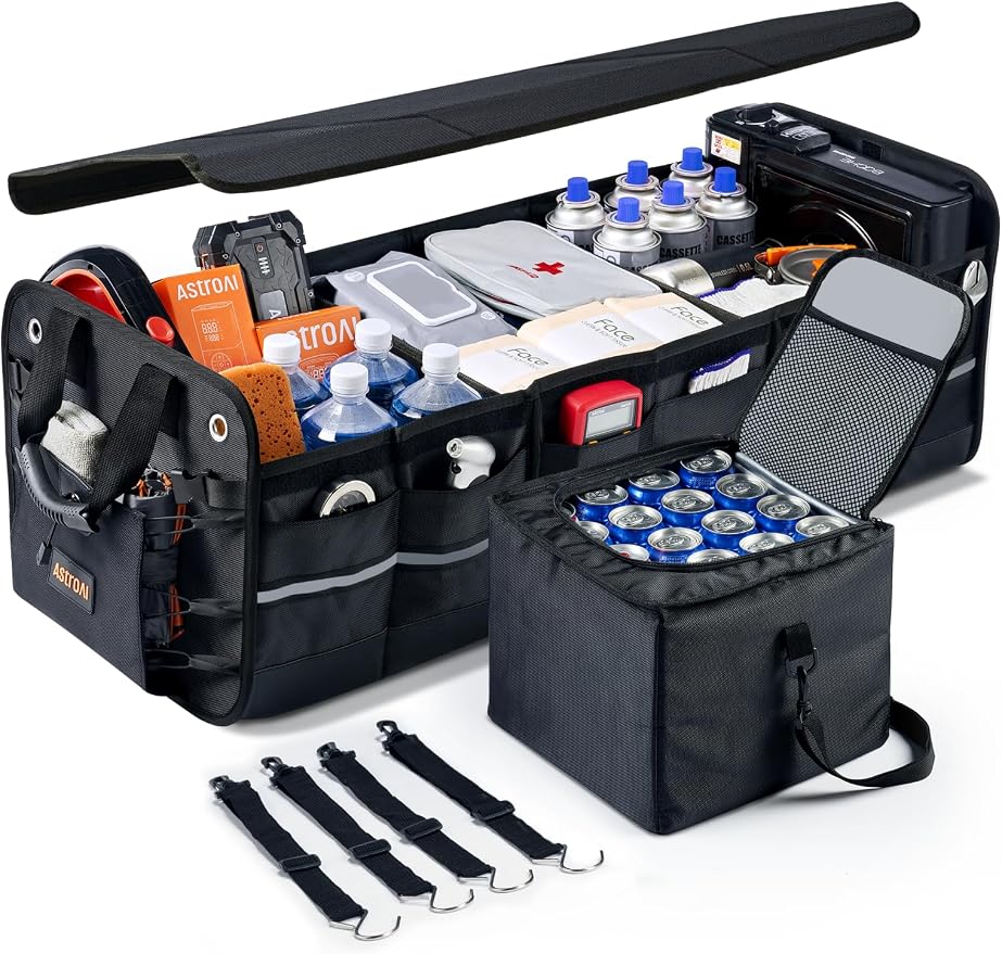 AstroAI Car Trunk Organizer Storage Large for SUV, Truck, Pickup, Collapsible Trunk Organizer Portable Storage Box with Cooler Bag, Foldable Cover, Nylon Handles, PU Bottom and PE Plate