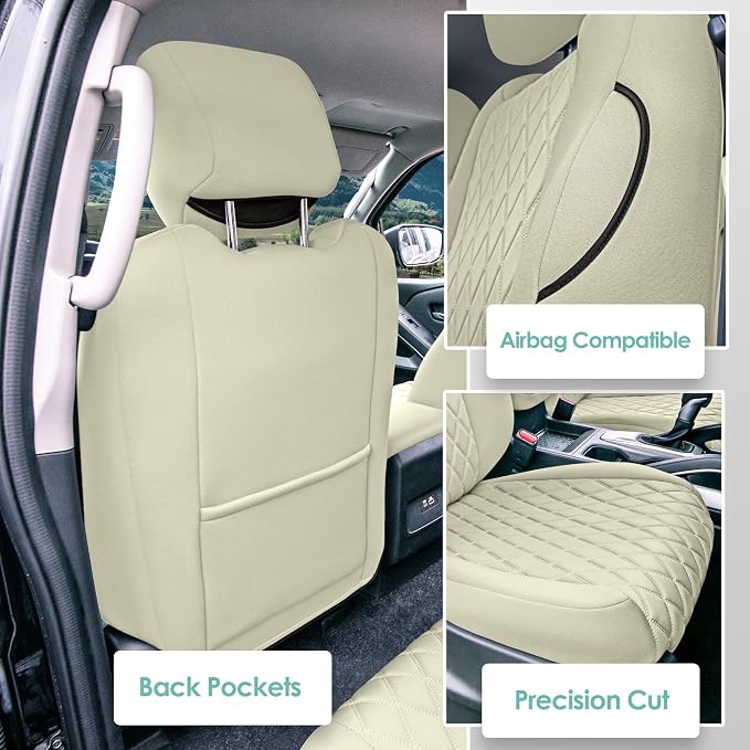 FH Group Custom Fit Car Seat Covers Specifically Made for 2022-2026 Nissan Frontier, Front Set Solid Beige Ultraflex Neoprene Waterproof Automotive Seat Covers for Pickup Truck, Nissan Accessories