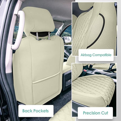 FH Group Custom Fit Car Seat Covers Specifically Made for 2022-2026 Nissan Frontier, Front Set Solid Beige Ultraflex Neoprene Waterproof Automotive Seat Covers for Pickup Truck, Nissan Accessories