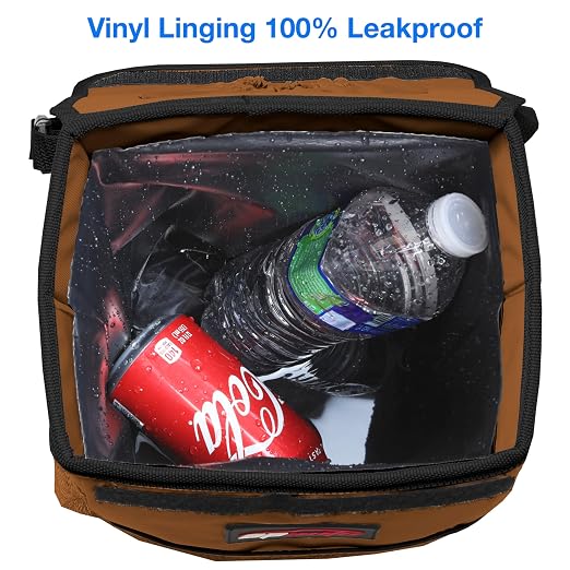 EPAuto Waterproof Car Trash Can with Lid and Storage Pockets, 2.5 Gallon Leakproof, Brown