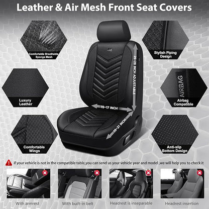 CAR PASS 3D Foam Mesh Leather Seat Covers Front Seats, Breathable Two Front Seat Cover for Cars, Comfortable Universal Fit for SUV Truck Sedan Automotive Anti-Slip Airbag Compatible, All Black
