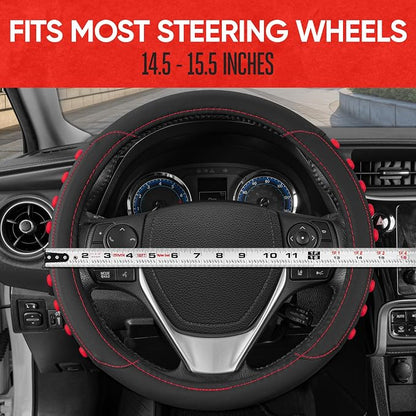 Motor Trend FlexGrip Red Steering Wheel Cover for Cars – Standard 15 inch Car Steering Wheel Cover, Red and Black Steering Wheel Protector for Auto Truck Van SUV