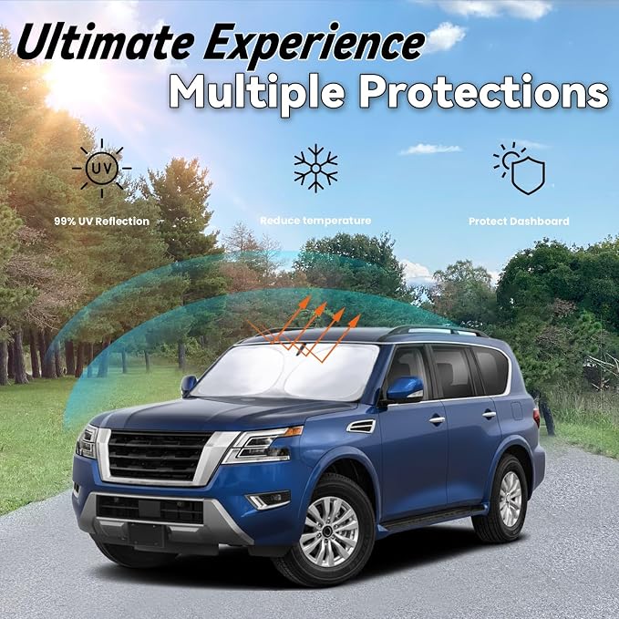 Windshield Sun Shade for Nissan Armada 2017-2026 Car Front Window Sunshade with 240T Sun Visor Protector Blocks UV Rays Heat Sun Shield Accessories