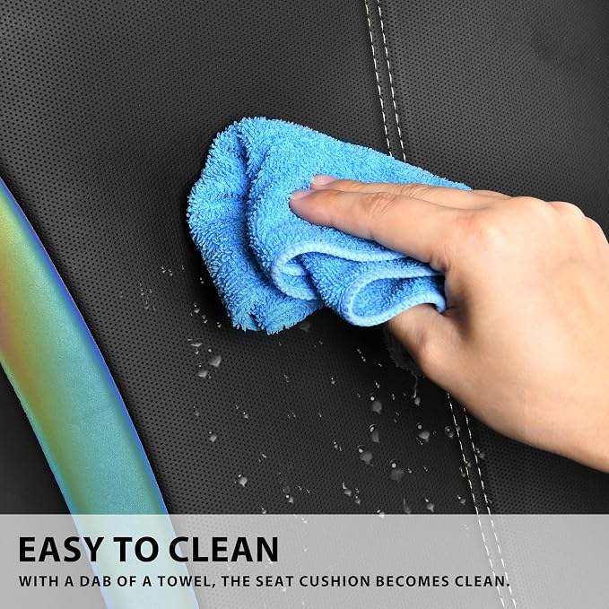 CAR PASS Back Seat Covers, Nappa Leather Rear Seat Bench Cushion Waterproof Breathable Back Row Protector Universal Fit for Car Sedan SUV Pickup Truck, Back Rear Black Chameleon Iridescent Reflective