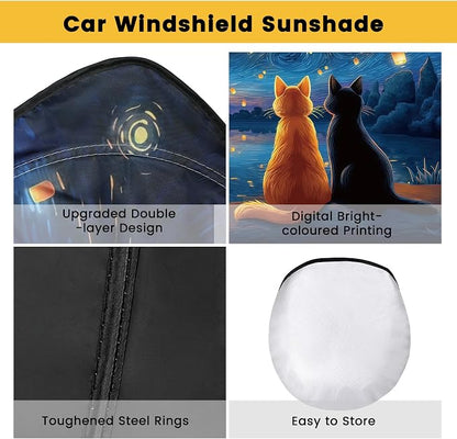 Windshield Sun Shade, Car Sun Shade Windshield, Reflector Sunshade Offers Ultimate Protection for Car Interior, Reflective Polyester Blocks Heat for Sedans, Mini SUVs, Hatchbacks - 57 x 31.5 inches