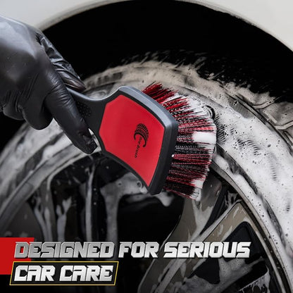 BMLEI Wheel & Tire Brush Set, 2 Pack Car Wheel Brush & Tire Cleaner Brushes, Soft Bristle Rim Brush and Stiff Tire Scrub Brush, Scratch-Free Wheel Cleaning Kit for Car Detailing, Trucks, SUVs