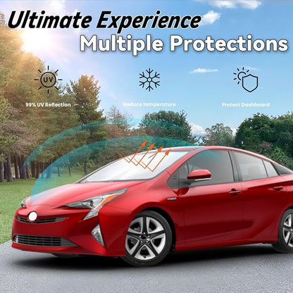 Windshield Sun Shade for 2010-2022 Toyota Prius Hatchback (NOT for Prius C/Prius V), Car Front Window Sunshade with 240T Sun Visor Protector Blocks UV Rays Heat Sun Shield Accessories