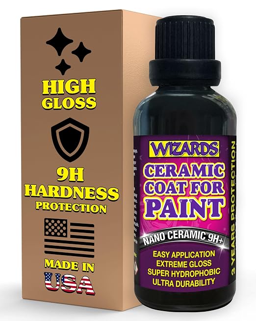Wizards Ceramic 9H - 2 Piece Ceramic Coating for Detailing Supplies - Provides High Gloss, Luster, Shine and Protection for Vehicles - Versatile Car Scratch Remover for Auto Detailing - 50 ml