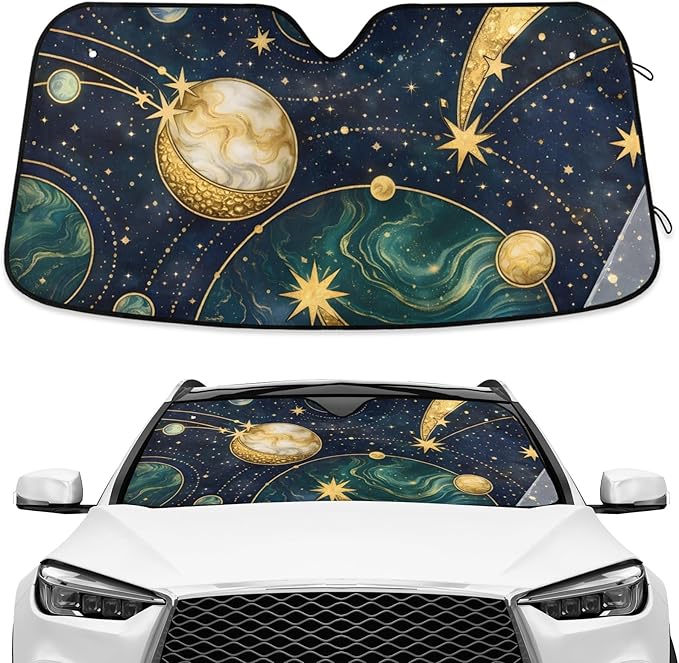 Windshield Sun Shade Galaxy Sunshade for Car Windshield Auto Sun Shades Front Windshield Gold Marbled Blocks UV Rays Visor Protector Accordion Folding Sun Reflector Auto Sunshade
