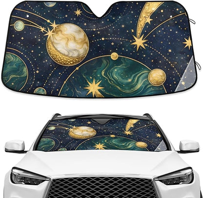 Windshield Sun Shade Galaxy Sunshade for Car Windshield Auto Sun Shades Front Windshield Gold Marbled Blocks UV Rays Visor Protector Accordion Folding Sun Reflector Auto Sunshade
