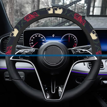 Car Steering Wheel Cover, 14.5"-15" Inch Universal Anti-Slip DurableSteering Wheel Protective Cover, Breathable Auto Interior Decoration Accessories for Sedan SUV Truck (Roses and Skulls)