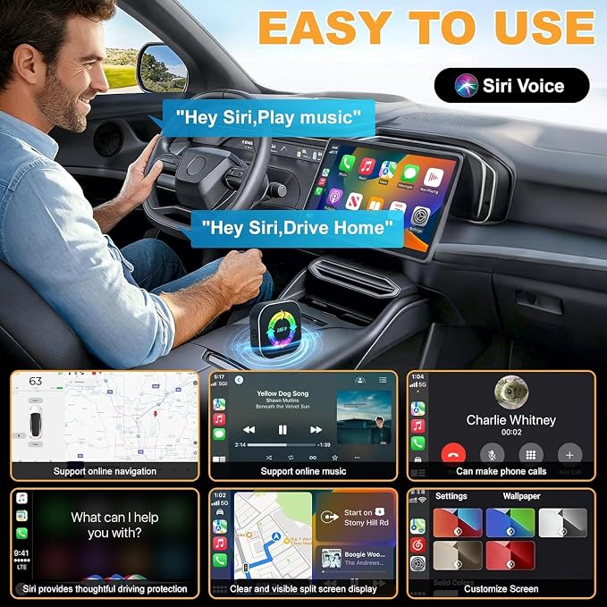 2026 Upgraded Wireless Carplay Adapter, 4 in 1 Screen Mirroring Support Mirror Link/AirPlay for Apple CarPlay & Android Auto