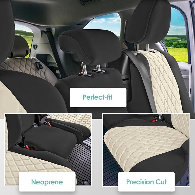 FH Group Custom Fit Car Seat Covers Specifically Made for Toyota Sienna 2011-2020, Car Seat Cover 2nd Row Set, 8 Seater Automotive Seat Covers in Beige Neoprene, Waterproof and Washable Seat Covers