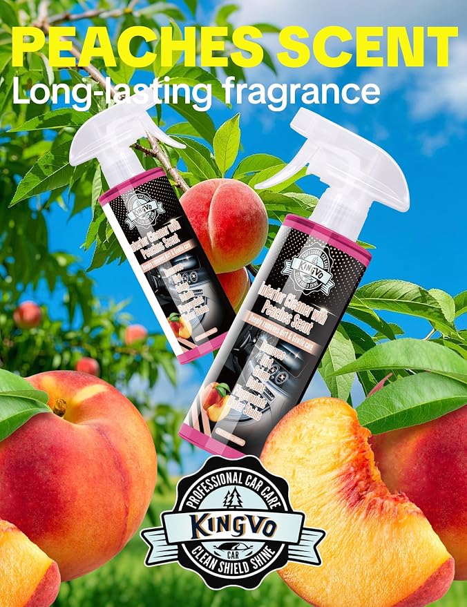 Car Interior Cleaner Spray, Multipurpose Leather Seat Cleaner Upholstery Car Cleaning Kit Auto Dashboard Vinyl Detailing Supplies Kit,Peach Scent