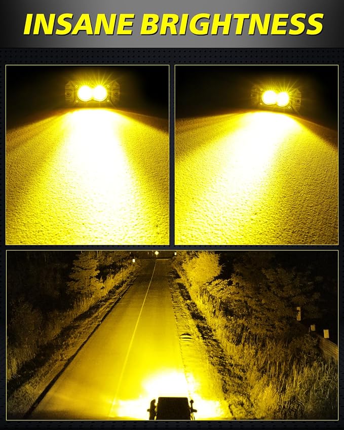 Amber Flush Mount LED Pods, AKD Part CREE LED Flush Bumper Lights 40W Spot Flood Combo Offroad Driving Light Amber LED Fog Chase Lights Pods for Trucks Pickup SUV UTV ATV
