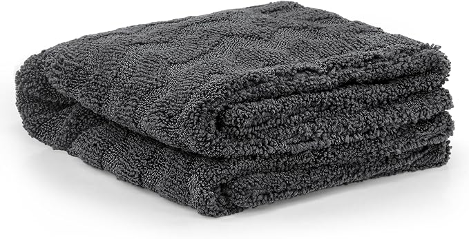 Greenfound 1000GSM Car Drying Towel 18"x24", Edgeless Double Twist Pile, Ultra Absorbent Microfiber Towel, Scratch-Free Lint-Free Streak-Free for Auto Detailing & Car Wash – Check Silver&Grey