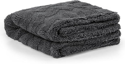 Greenfound 1000GSM Car Drying Towel 18"x24", Edgeless Double Twist Pile, Ultra Absorbent Microfiber Towel, Scratch-Free Lint-Free Streak-Free for Auto Detailing & Car Wash – Check Silver&Grey