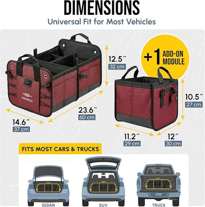 XL Trunk Organizer 3-Section for SUV, Truck, Sedan, Van – Modular L-Shape Car Storage Box, Collapsible Auto Cargo Organizer with Dividers – Cherry