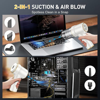 KMM Handheld Car Vacuum Cleaner, 9000PA Vacuum Cleaner & Air Duster, 120W High Power Vacuum Portable Cordless, Hand Held Vacuum Rechargeable with Multi-Nozzles & LED Light for Home, Car, Office