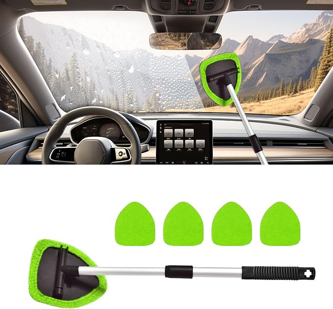 Car Wash Brush with Long Handle, Windshield Cleaning Tool, Car Washing Mop Kit Mitt Sponge Car Cleaning Supplies Kit, Microfiber Towel Gloves Universal for Cars RV SUV Truck Office (Green)