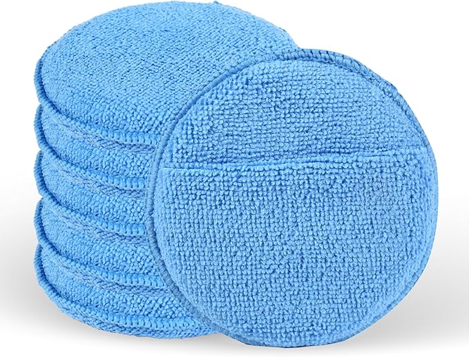 6PCS Wax Applicator Pads, 5" Microfiber Applicator Pad with Finger Pocket, Foam Buffing Pad for Car Detailing & Cleaning