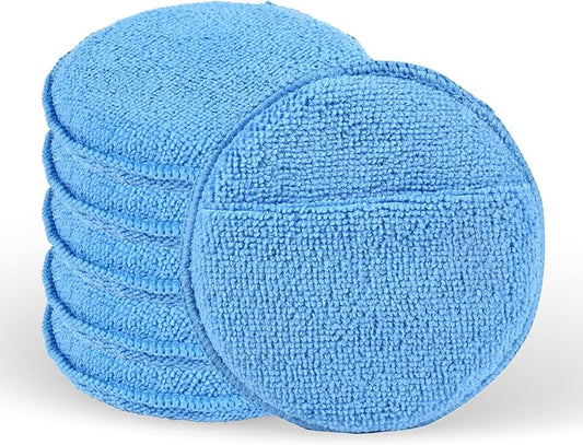 6PCS Wax Applicator Pads, 5" Microfiber Applicator Pad with Finger Pocket, Foam Buffing Pad for Car Detailing & Cleaning