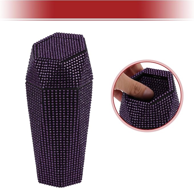 ACROPIX Car Trash Can Trash Bin Rhinestones Portable 3.5" Length 3.1" Width 7.9" Height Purple Rhinestone Plastic